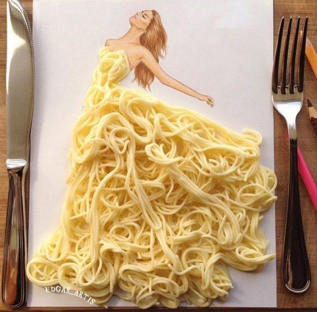 Instagrammer edgar_artis kreiert Modezeichnungen aus Lebensmitteln